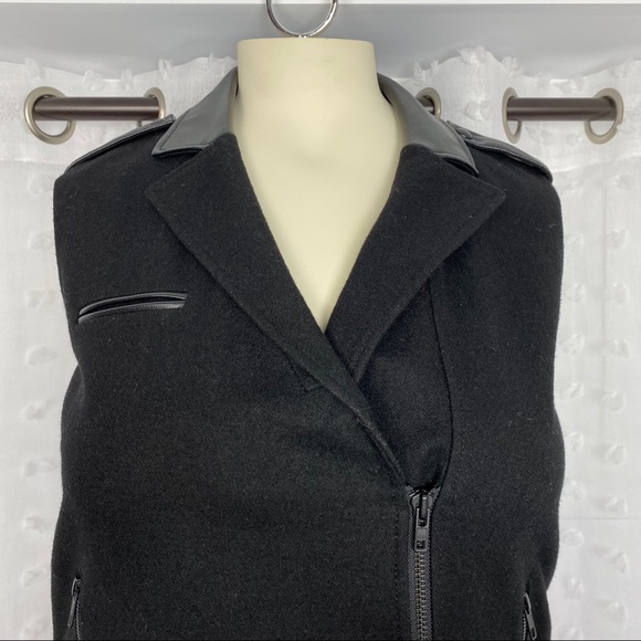Trouve black faux leather & wool moto style vest L - Picture 2 of 10